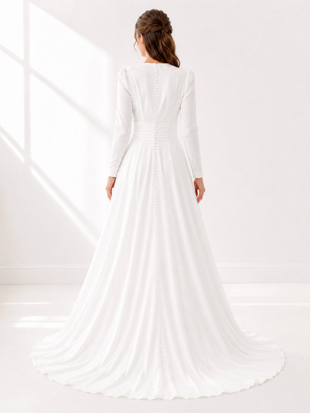 Simple High Neck A Line Religious Wedding Dress back view