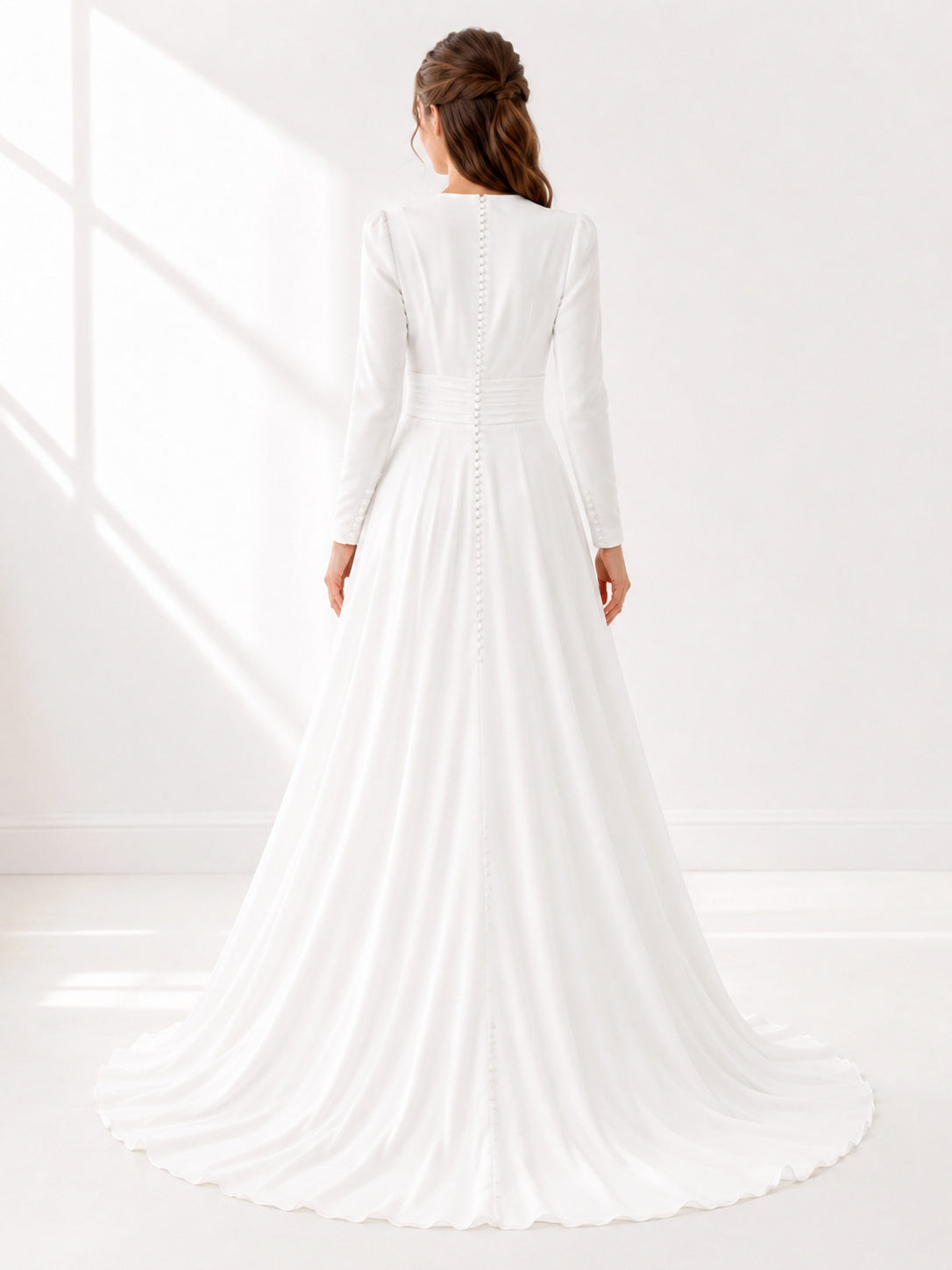 Simple High Neck A Line Religious Wedding Dress back view