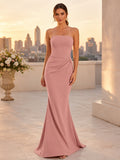 Dusty Rose Strapless Crepe Mermaid Evening Gown front view