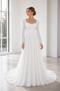 White Halter A-Line Chiffon Floor-length Wedding Dress With Beaded Waist and Floral Appliques and Open Back