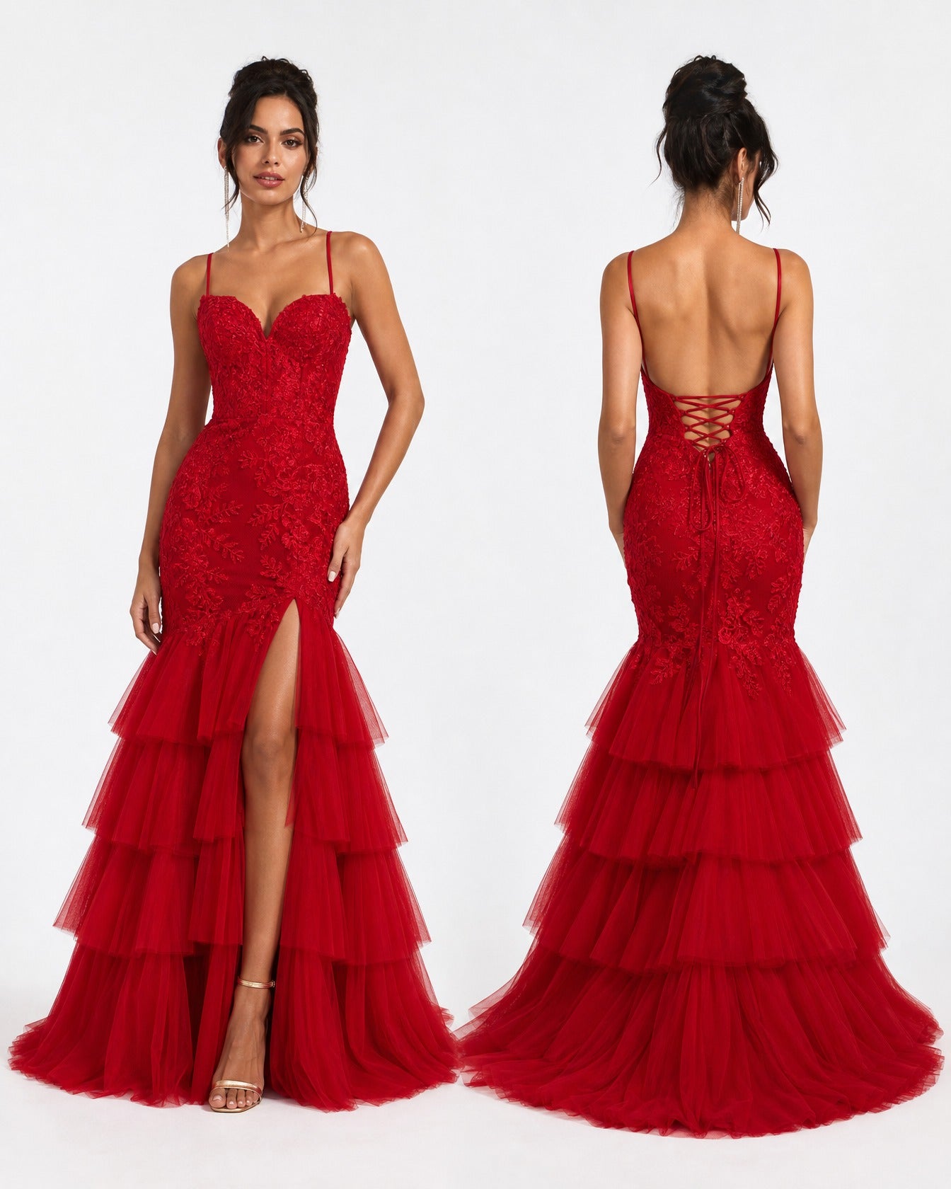 Red Sweetheart Tiered Mermaid Dress