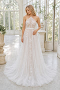 White Off-the-shoulder Mermaid Crepe, Lace Floor-length Wedding Dress With Lace and Beaded Waist and Open Back