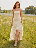 Casual Strapless Sheath Wedding Dress with Ruched Bodice and High-Low Hem Simple Chiffon front view