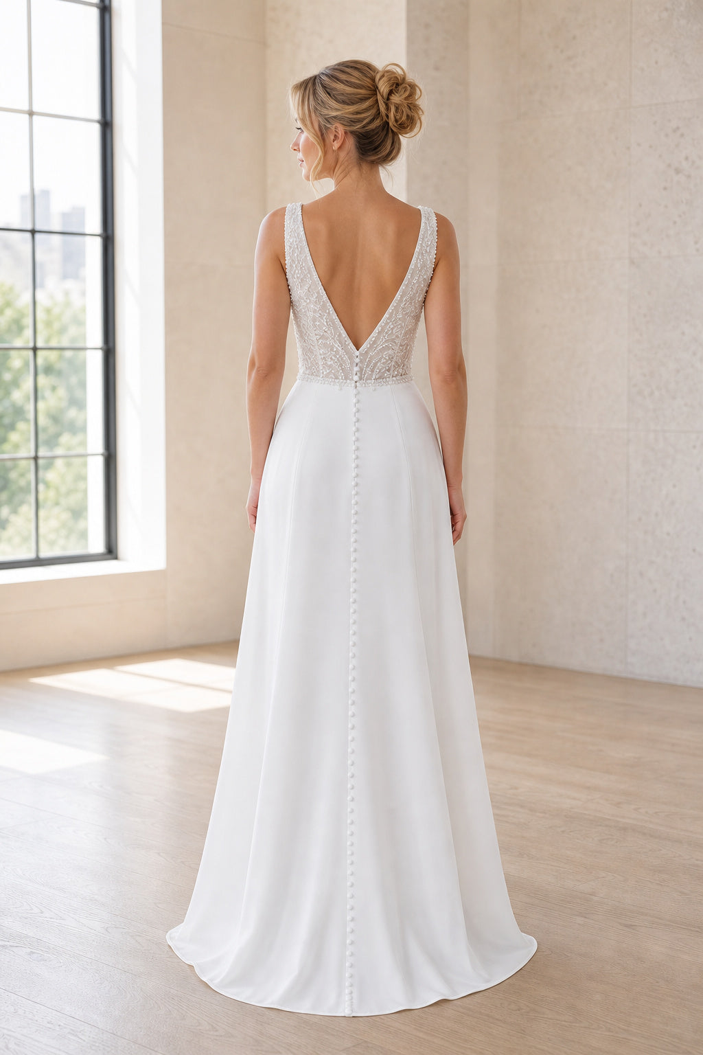 White Sweetheart A-Line Chiffon Floor-length Wedding Dress With Pleated Skirt and Layered Skirt and Open Back