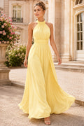 Daffodil Halter Chiffon A-Line Formal Dress front view