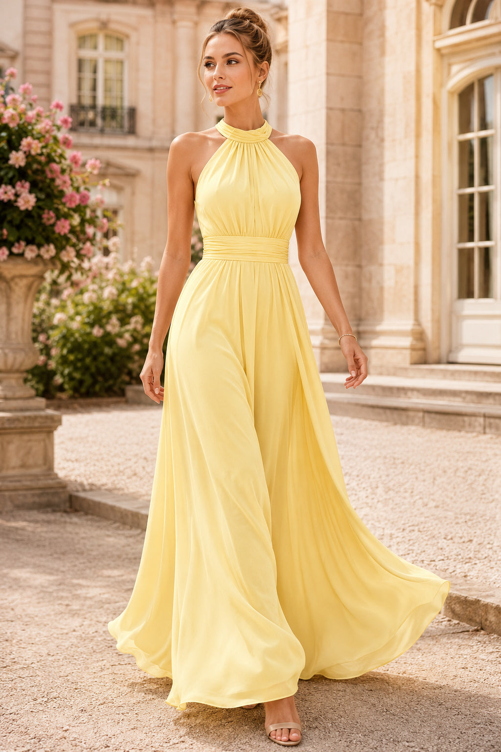 Daffodil Halter Chiffon A-Line Formal Dress front view