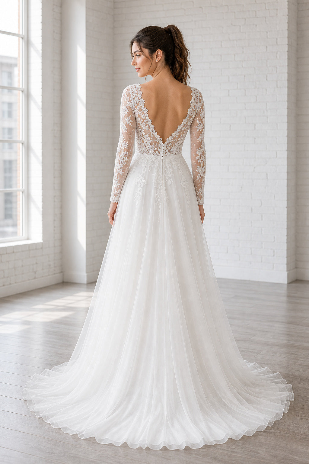 White Bateau Short Sleeves A-Line Satin Floor-length Wedding Dress With Beaded Waist and Floral Appliques and Open Back