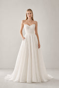 Wedding A-Line Tulle Dress with Strapless Sweetheart Neckline and Train front view
