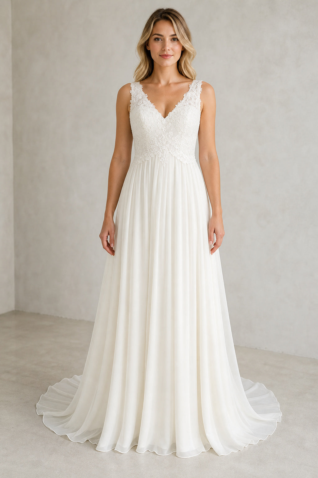 White Bateau Short Sleeves A-Line Satin Floor-length Wedding Dress With Front Slit and Beaded Waist and Open Back Lace Hem Detail