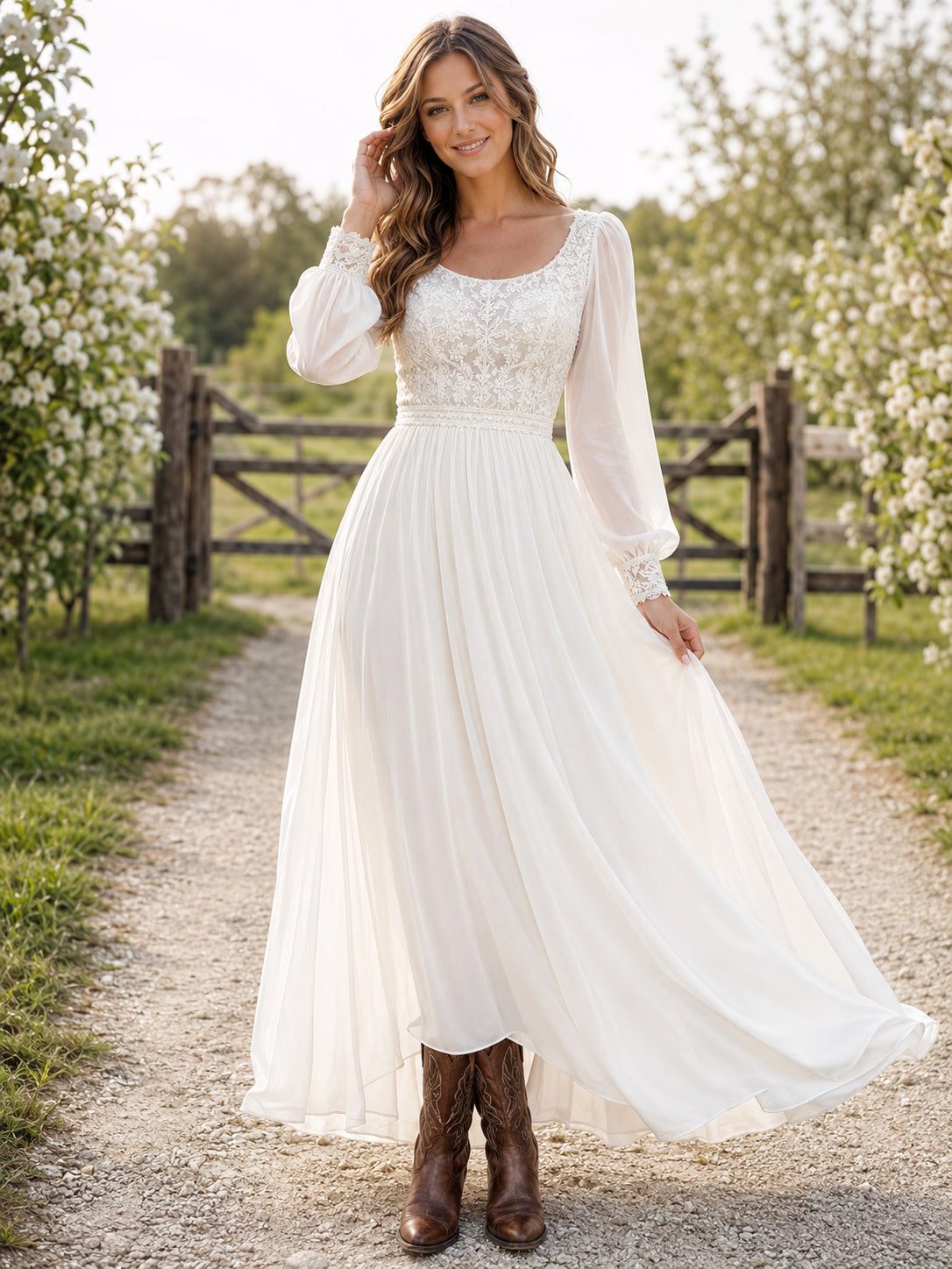 Maternity Wedding Dress Halter Neck Simple Chiffon Lakeside Gown with Open Back and Train front view
