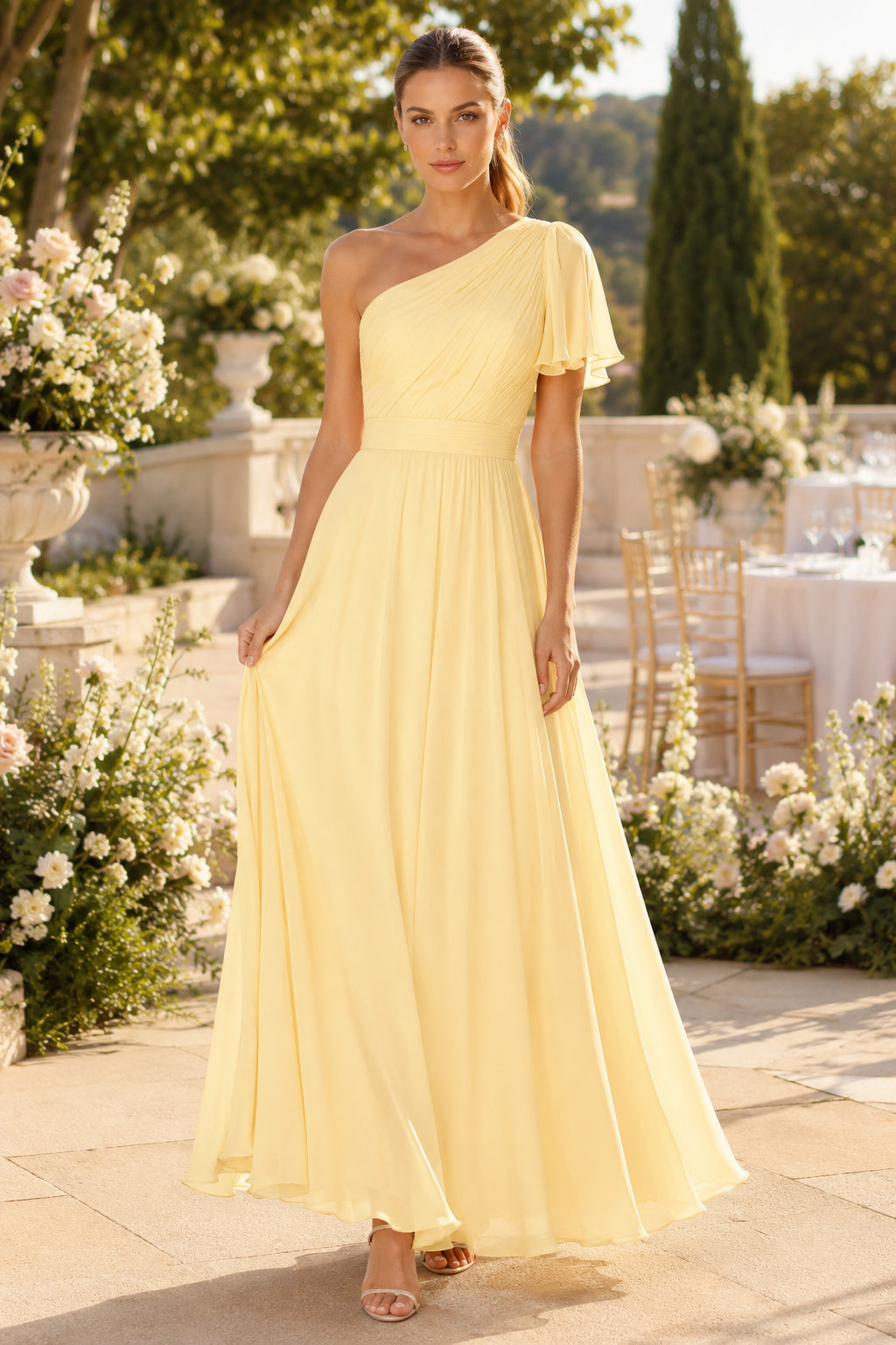 Daffodil One-Shoulder Chiffon Formal Dress front view