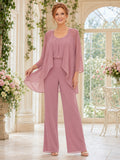 Mother Dusty Rose Chiffon Pantsuit with Jewel Neck Cape Overlay and Wide Leg Pants front view
