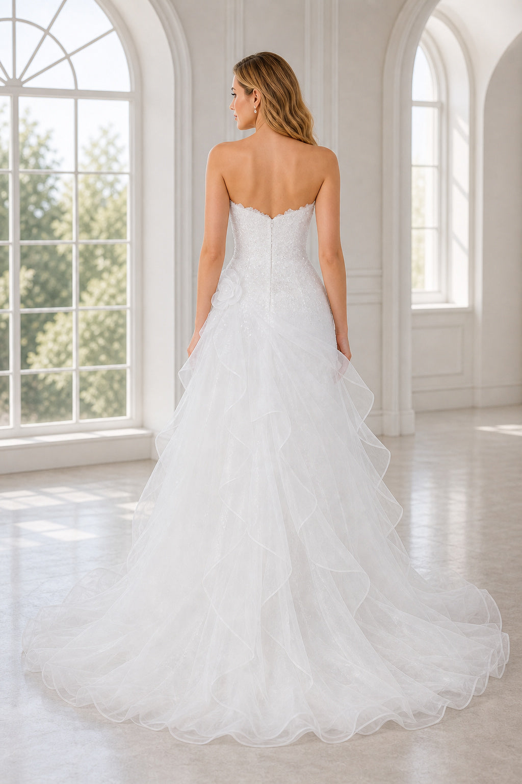 White Halter A-Line Chiffon Floor-length Wedding Dress With Sweep Train and Open Back and Open Back