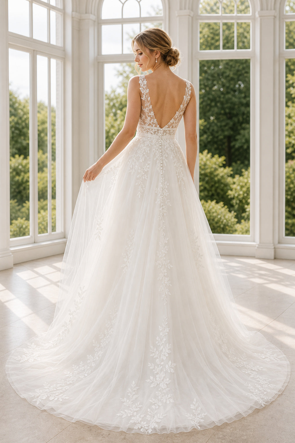 White Off-the-shoulder Long Sleeves A-Line Crepe Floor-length Wedding Dress With Lace Bodice and Sweep Train
