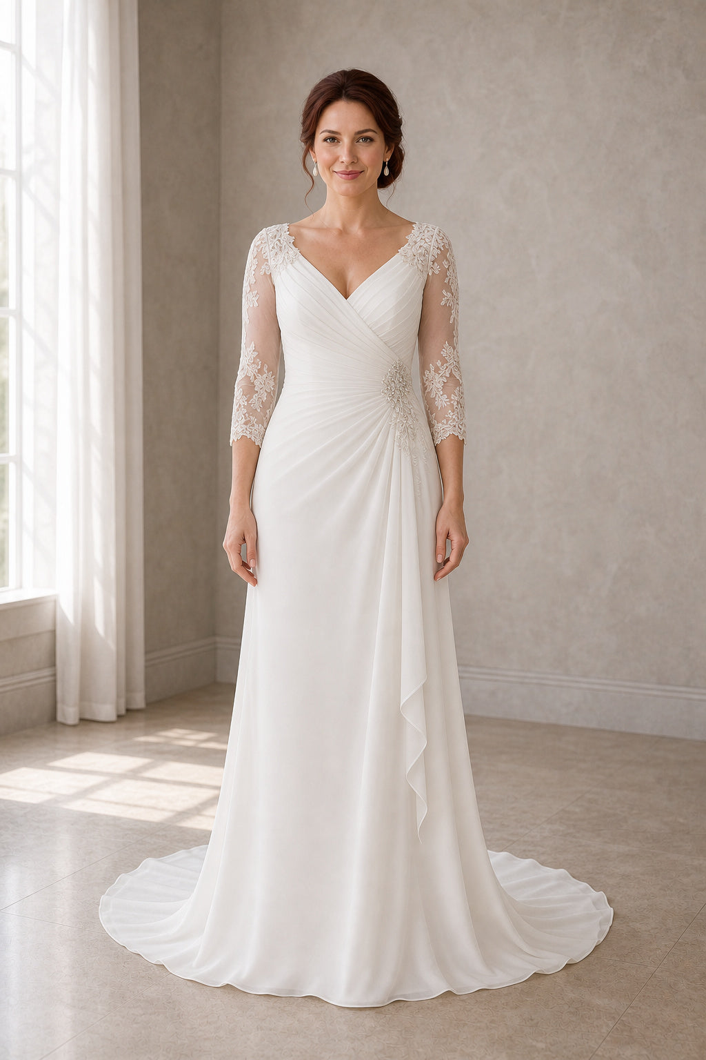 White Sweetheart Mermaid Crepe, Lace Floor-length Wedding Dress With Lace and Open Back and Open Back