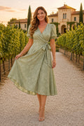 Sage Green Wedding Guest Sheath Dress Style MG_301563 front view