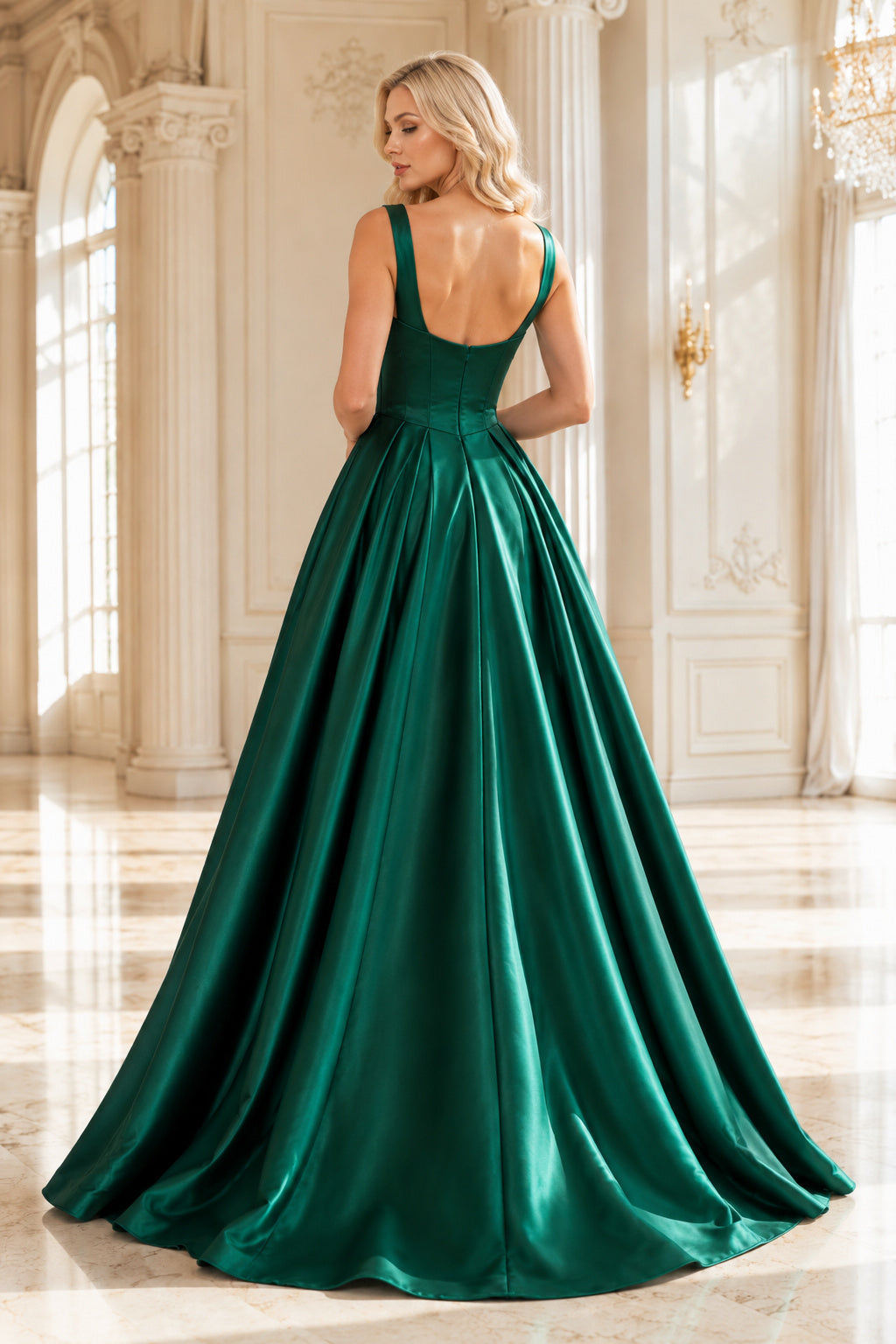 Dark Green wide strap satin ball gown with sweetheart neckline and full skirt Floor-length And Sweep/Brush Train Ball Gown Pr