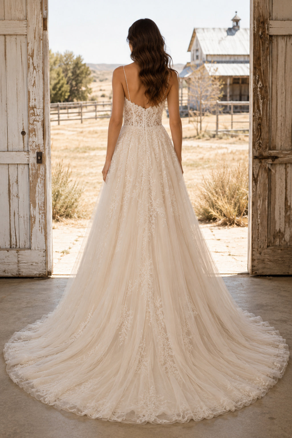 Strapless Sweetheart A-Line Wedding Dress with Lace Appliques and Sweep Train for Rustic Garden Ceremony back view
