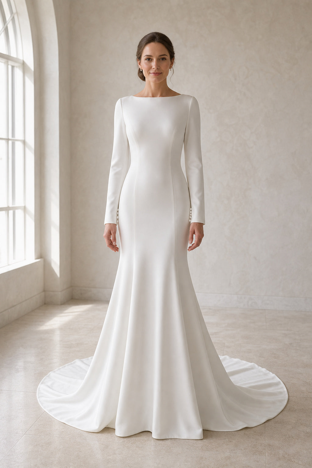 White Sweetheart Sheath Crepe Floor-length Wedding Dress With Sweep Train and Open Back and Open Back