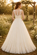 Ivory Lace Bodice Ball Gown Wedding Dress with Full Tulle Skirt back view