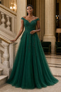 Emerald Strapless Sweetheart A-Line Tulle Floor-Length Dress With Beaded Bodice