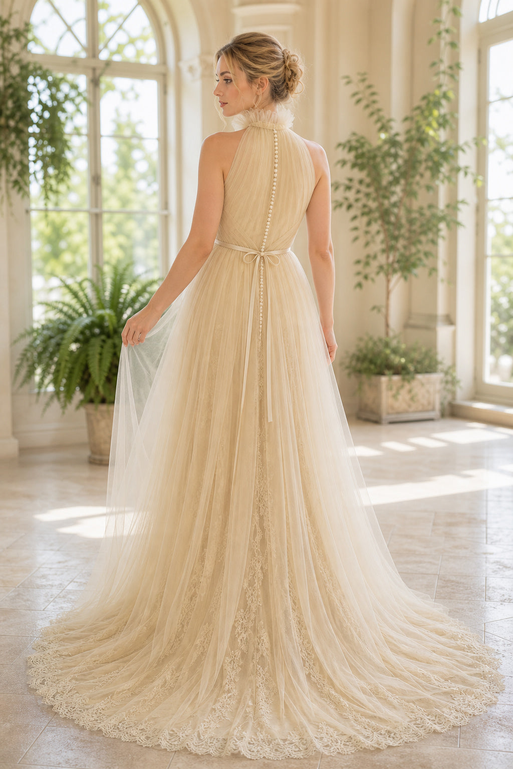 Ivory Off-the-shoulder Mermaid Crepe, Lace Floor-length Wedding Dress With Lace and Front Slit and Open Back Sheer Bodice