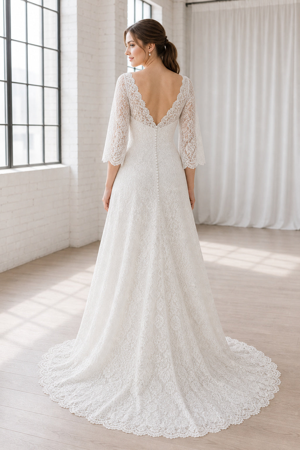 Champagne Scoop Cap Sleeves Sheath Crepe Floor-length Wedding Dress With Beaded Bodice and Pleated Skirt and Open Back