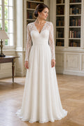 White Off-the-shoulder A-Line Crepe Floor-length Wedding Dress With Front Slit and Beaded Waist and Open Back