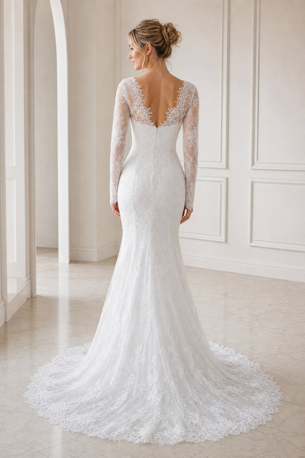 Ivory Sweetheart A-Line Lace Floor-length Wedding Dress With Lace and Front Slit and Open Back Lace Hem Detail