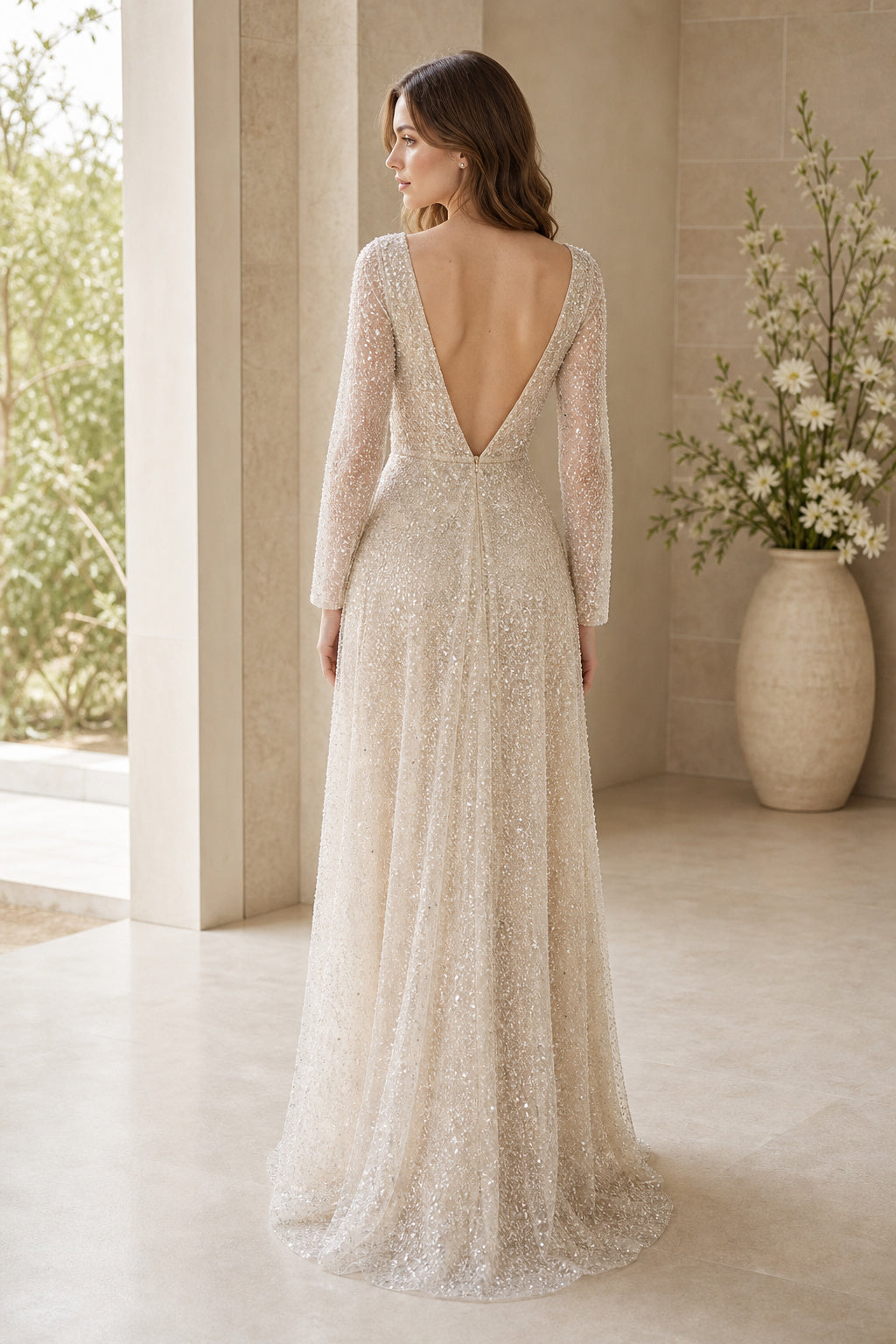 White Square A-Line Lace Floor-length Wedding Dress With Lace and Open Back and Open Back