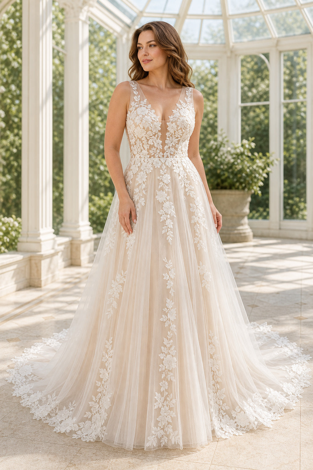 White V-neck Long Sleeves Sheath Chiffon Floor-length Wedding Dress With Open Back and Lace Bodice