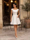 Short Scoop Cap Sleeve Simple Vintage Bridal Dress front view