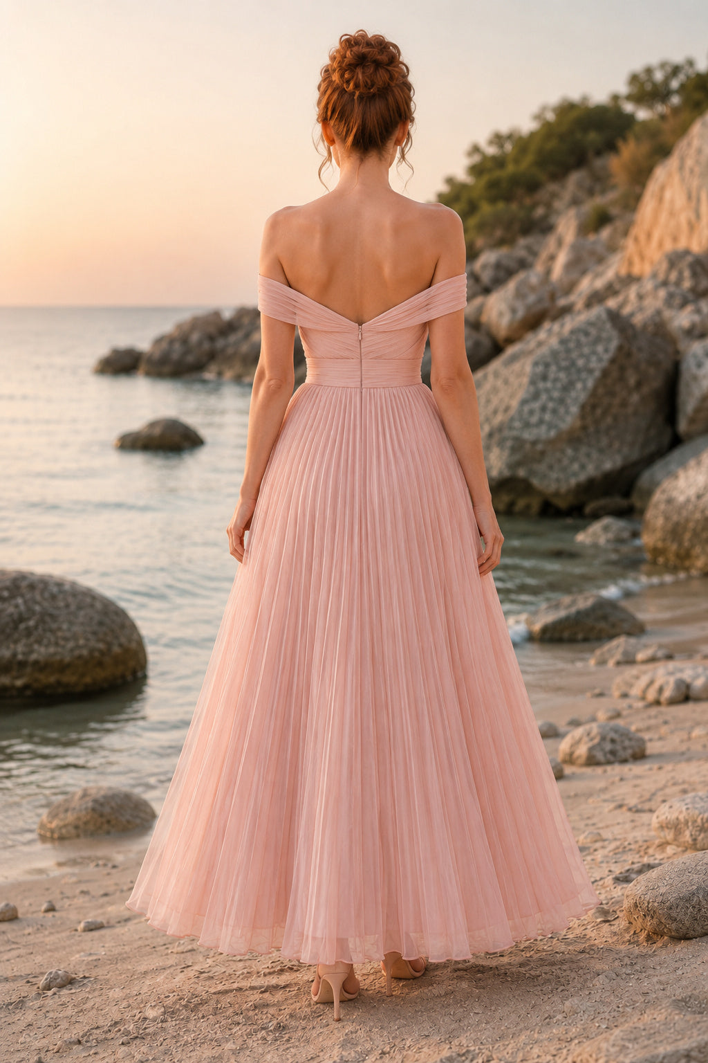 Lavender Beach Wedding Guest Sheath Dress back view