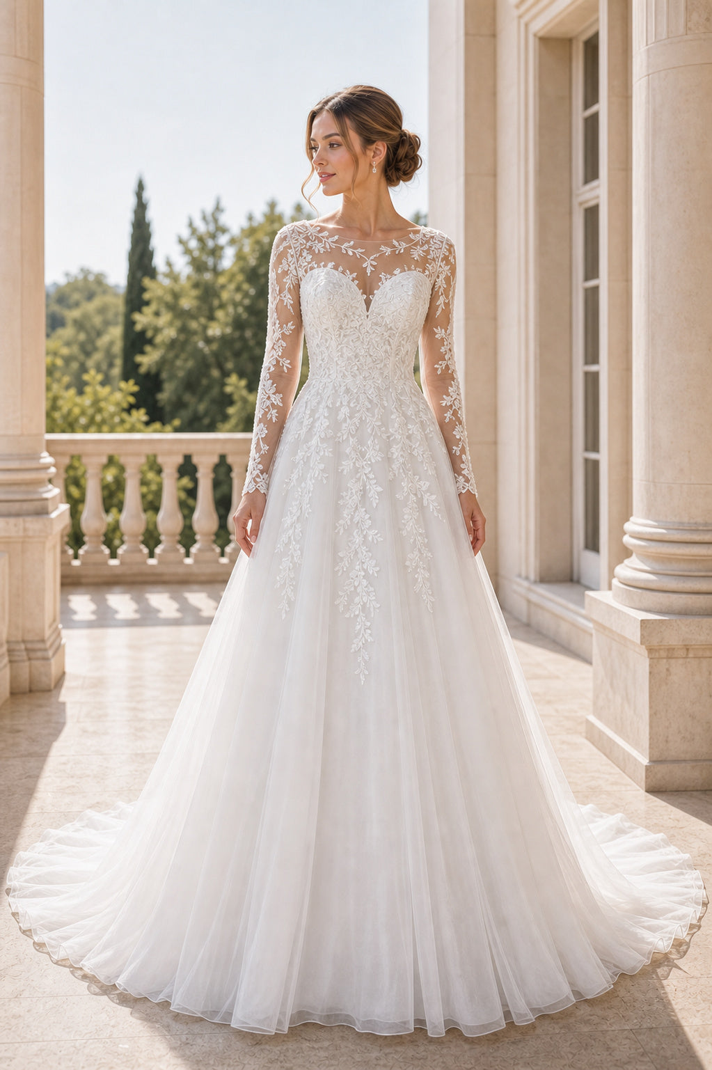 White Square Mermaid Lace Floor-length Wedding Dress With Lace and Open Back and Open Back Lace Hem Detail