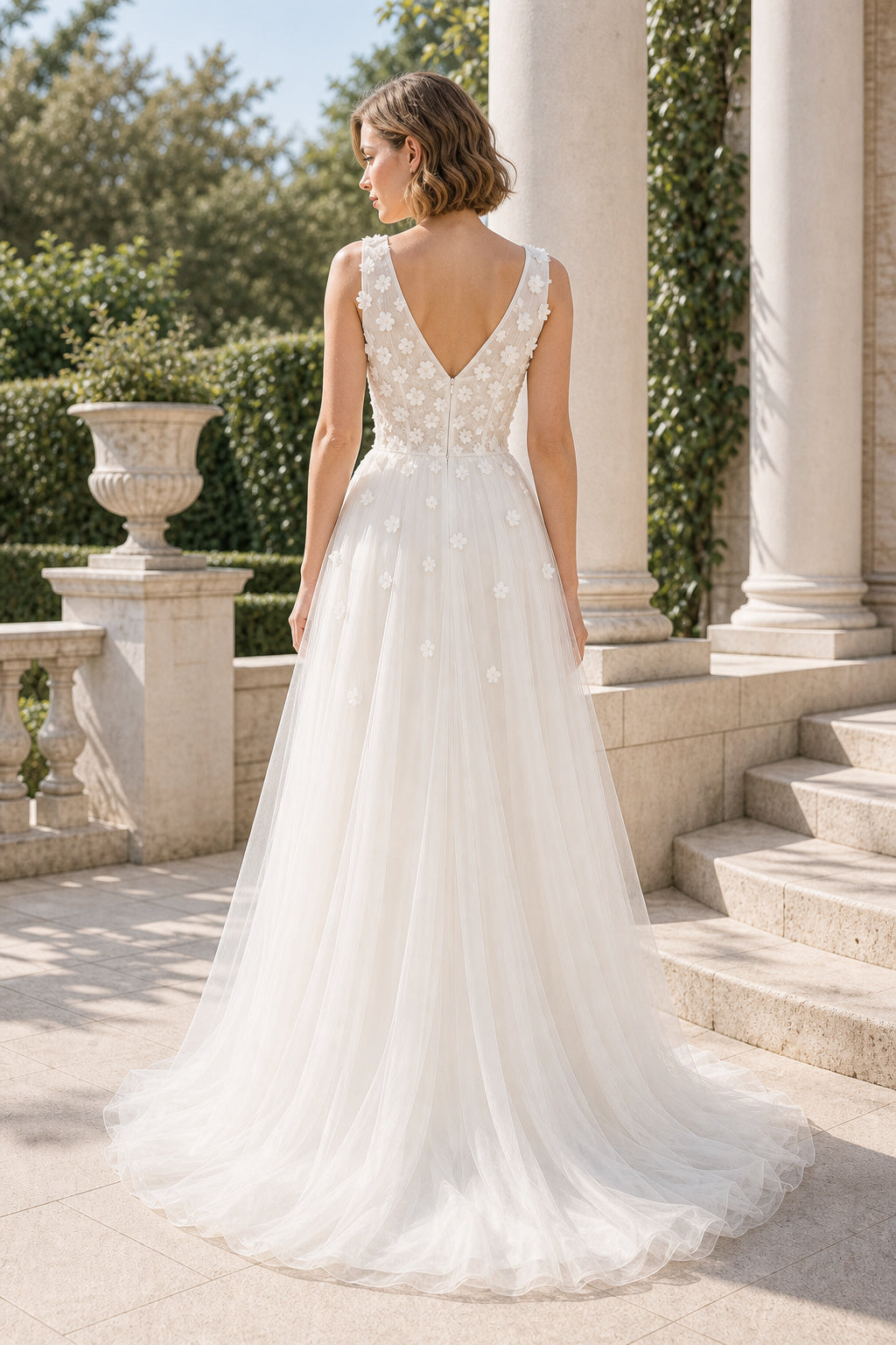 White Illusion Flutter Sleeves Mermaid Lace Floor-length Wedding Dress With Lace and Pleated Skirt