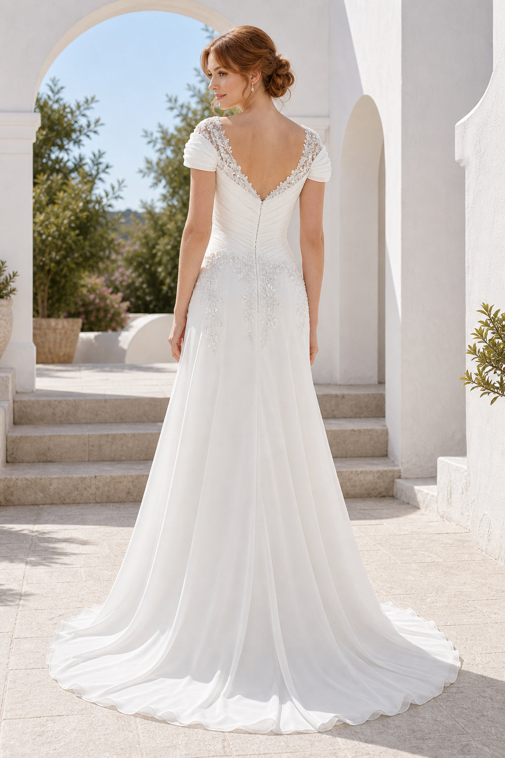 White Halter Mermaid Lace Floor-length Wedding Dress With Lace and Sweep Train and Open Back