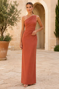 Lavender One Shoulder Wedding Guest Sheath Dress front view