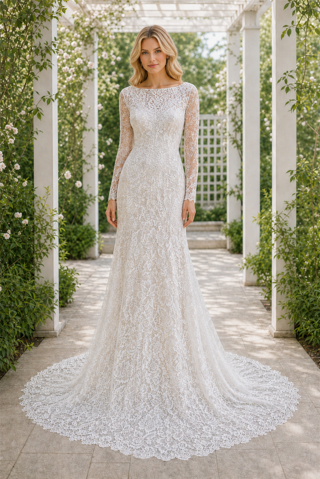 White V-neck Flutter Sleeves A-Line Satin Floor-length Wedding Dress With Pleated Skirt and Layered Skirt and Open Back