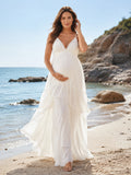 V Neck Sleeveless Chiffon Beach Maternity Photoshoot Gown front view