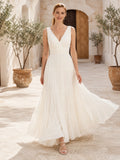 Breathable V-Neck Wide Strap Tiered Chiffon A-Line Summer Wedding Dress front view