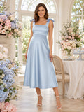 Sky Blue Tie Strap Baby Shower A-Line Dress front view