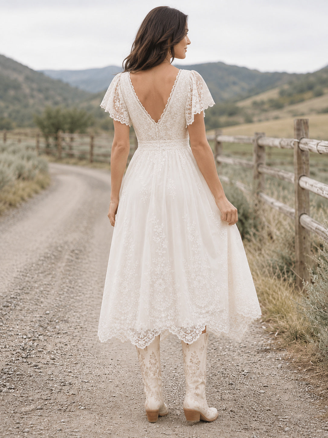 Maternity Wedding Dress Halter Criss Cross Back Chiffon Mountain Bridal Gown back view