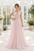 White Illusion A-Line Satin Floor-length Wedding Dress With Beaded Waist and Floral Appliques Lace Hem Detail