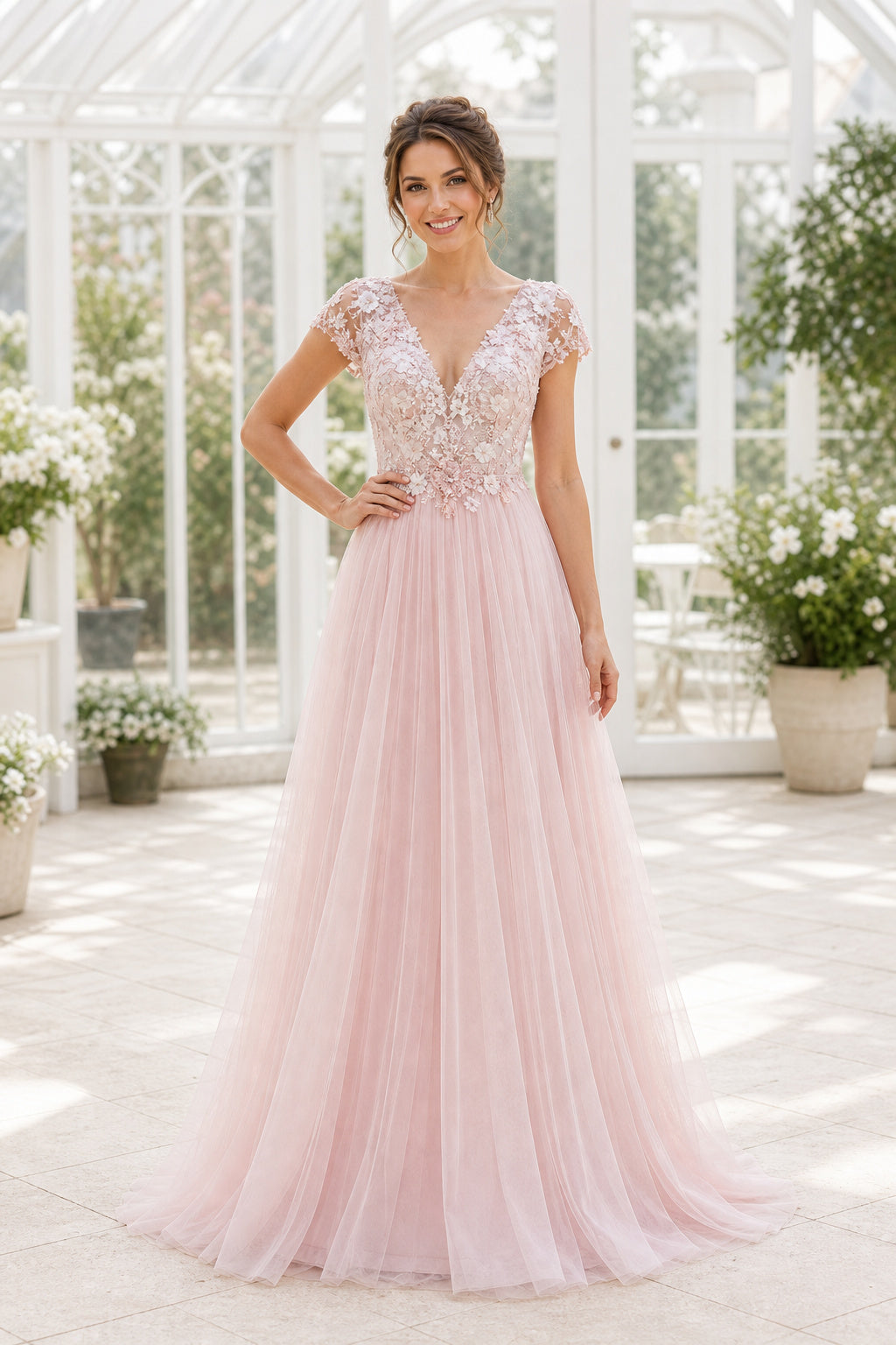 White Illusion A-Line Satin Floor-length Wedding Dress With Beaded Waist and Floral Appliques Lace Hem Detail