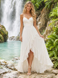 Ruffle Hem Sweetheart Tropical Waterfall Elopement Bridal Gown front view