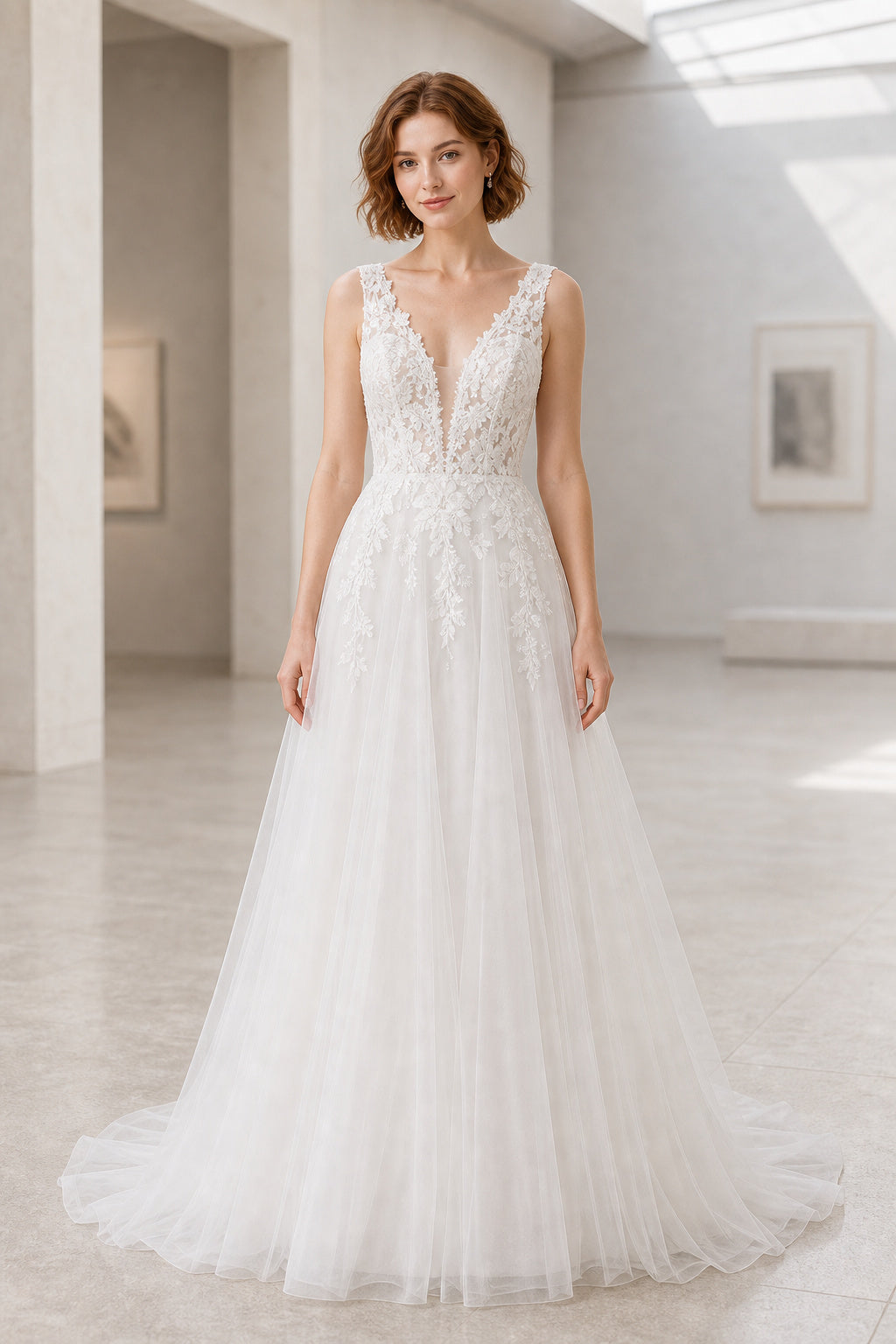 Ivory Off-the-shoulder Mermaid Crepe, Lace Floor-length Wedding Dress With Lace and Front Slit and Open Back Back Bow