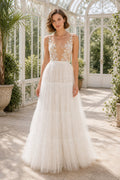 Champagne Halter Sheath Satin Floor-length Wedding Dress With Lace Bodice and Sweep Train and Open Back