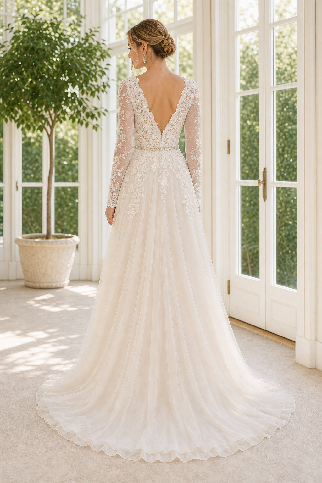 White Off-the-shoulder Long Sleeves Mermaid Lace Floor-length Wedding Dress With Lace and Sweep Train