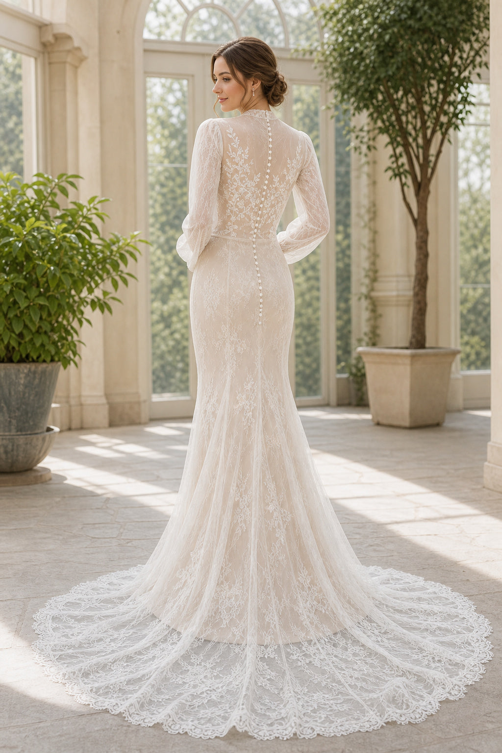 White Illusion Flutter Sleeves A-Line Chiffon Floor-length Wedding Dress With Beaded Bodice and Pleated Skirt