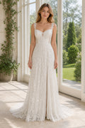 White Off-the-shoulder Long Sleeves Mermaid Lace Floor-length Wedding Dress With Lace and Open Back